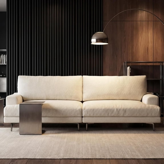 78" Down-Filled Cloud Sofa Couch, Modern Fabric 3-Seater with Plush Cushions and Metal Legs, Ideal for Apartments, Small Living Rooms & Cozy Spaces, White Beige