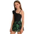 thumbnail image 2 of FASHOFT Girls Swimsuit Ruffle Sleeve One Shoulder Bathing Suit with Floral Print Skirt for Beach Poor Two Piece Girls' Swimwear Black2 13-14 Years, 2 of 6