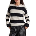 thumbnail image 2 of TheFound Pull en Tricot pour Femmes Manches Longues Col Rond Pull Rayé Ajouré pour Automne Hiver, 2 of 9