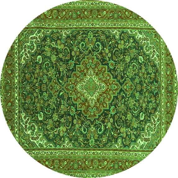 Ahgly Company Indoor Round Medallion Green Traditional Area Rugs, 5' Round