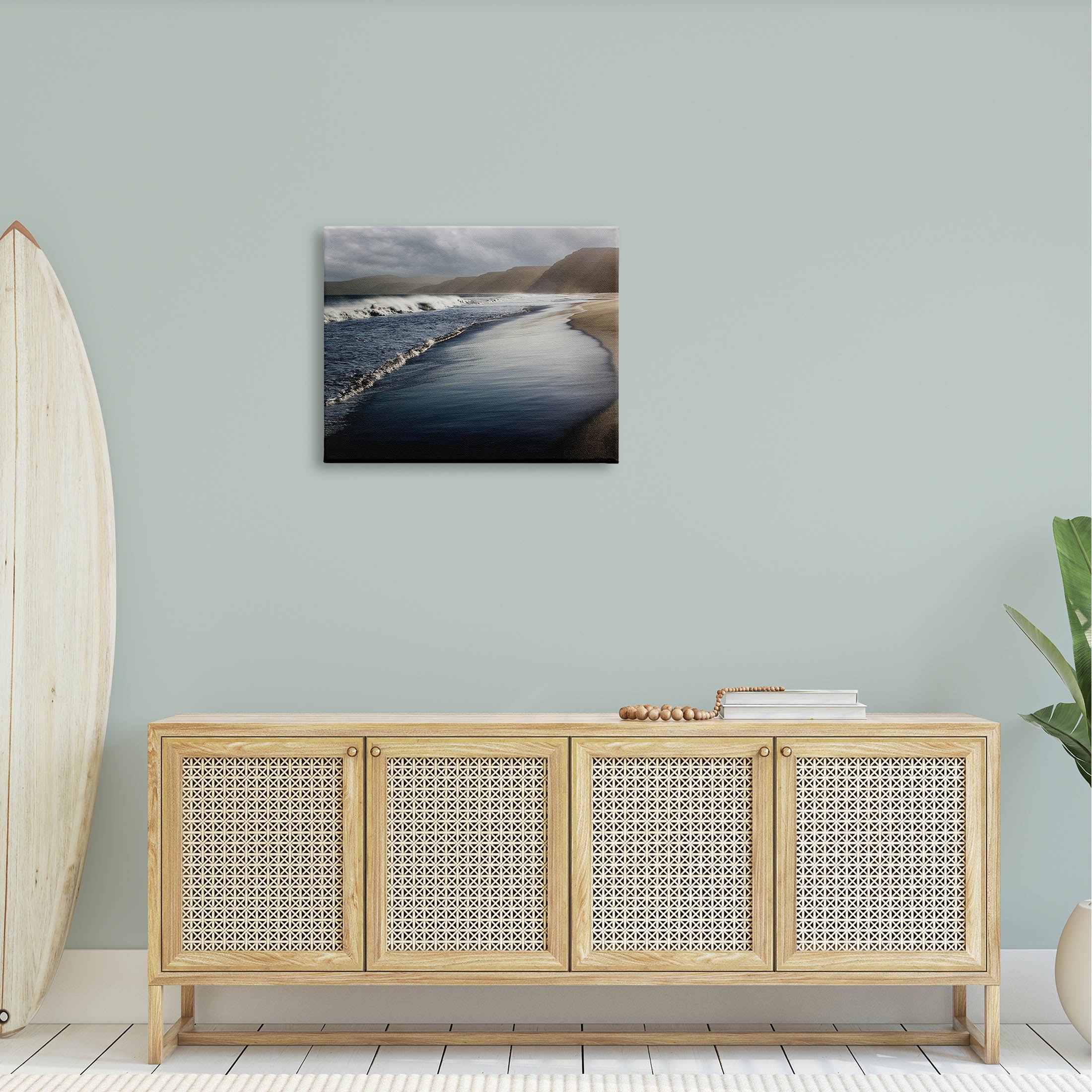 Beach Foam Rolling Waves Coastal Photograph Gallery Wrapped Canvas Print Wall Art
