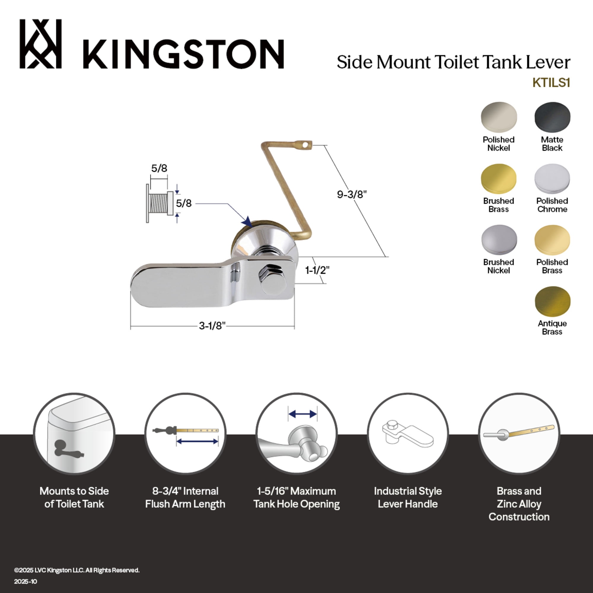 Kingston Brass KTILS0 Convergent Side Mount Toilet Tank Lever in Matte Black