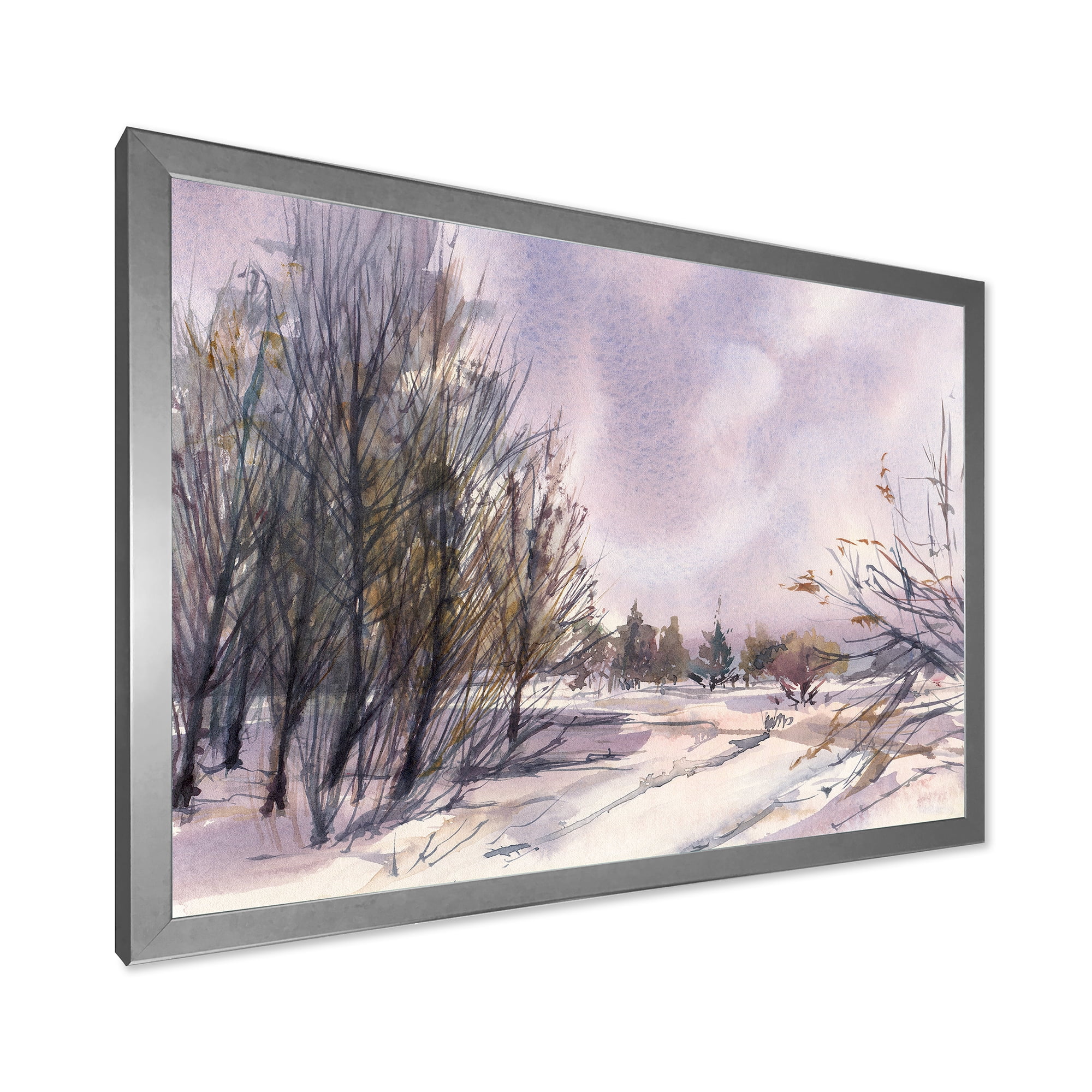 Designart 'Purple Snowy Tones With Winter Landscape' Traditional Framed Art Print