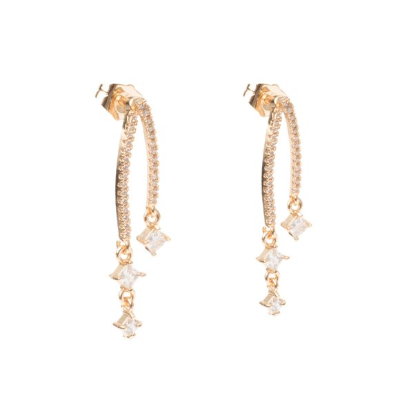 Aretes Coqueta Ametrinaa Broquel Doble con Zirconias Chapa de oro 18k EASM0017
