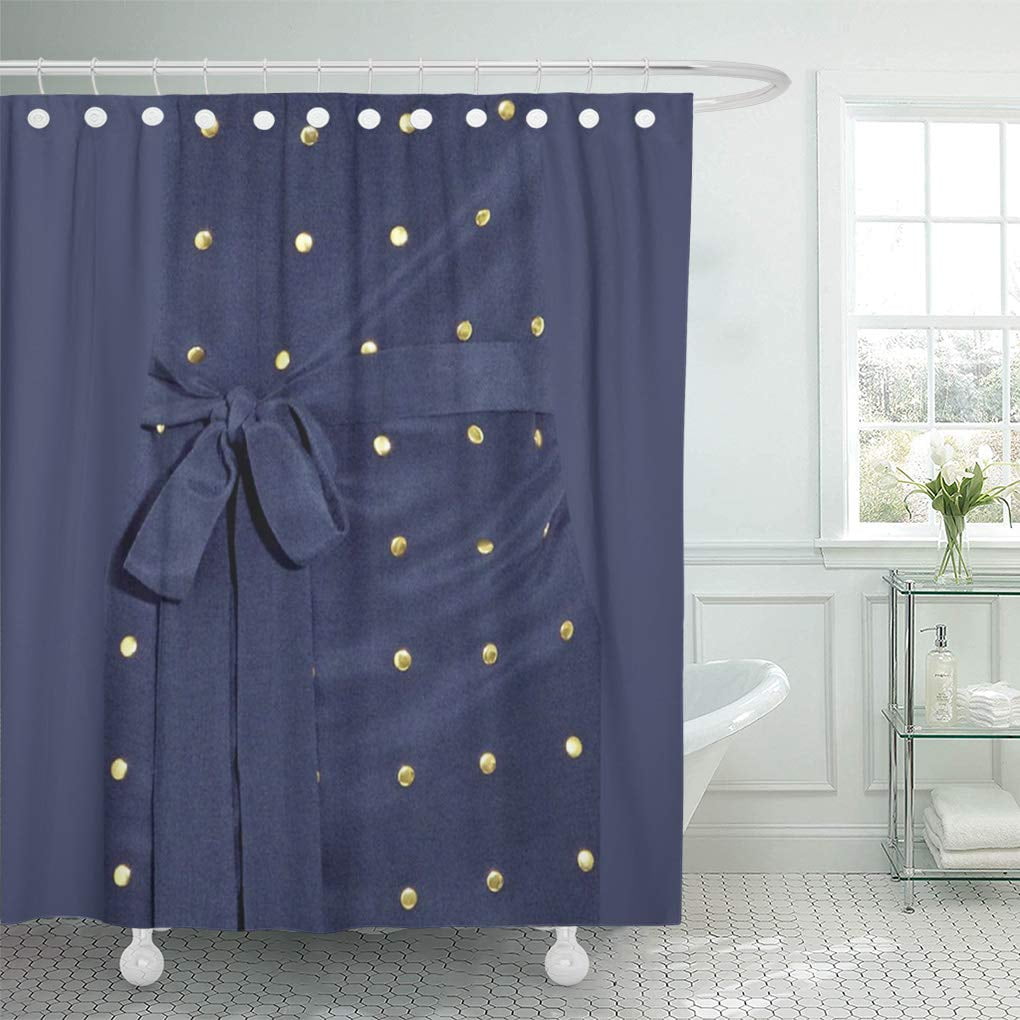 CYNLON Bling Gold Studs and Ribbon on Blue Hip Bathroom Decor Bath
