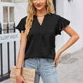thumbnail image 4 of MIUOWANP Women's Short Sleeve Tops Casual Solid Color Loose Breathable Simplicity V-Neck Ruffle Edge Sleeve Blouse Size L(8)Black, 4 of 5