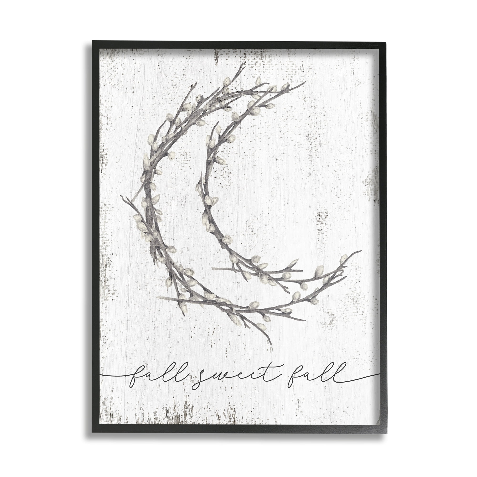 Stupell Industries Fall Sweet Fall Greeting Pussywillow Crescent Moon Graphic Art Gray Framed Art Print Wall Art, 16x20, by Daphne Polselli