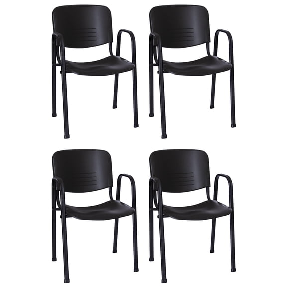 Offiho Set de 4 Sillas para Visita, Salas de Espera, Consultorio, Color Negro, Modelo Novaiso con Brazos