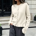 thumbnail image 2 of Wenini Women's Crew Neck Ruffle Trim Knit Sweater Solid Color Long Sleeve Button Front Soft Knitted Sweater Cardigan Top, 2 of 6