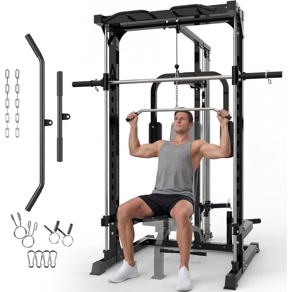 Senfot Carbon Steel Professional Smith Machine Heavy Duty Full Body Strength Training Home Gym Workout Station Black