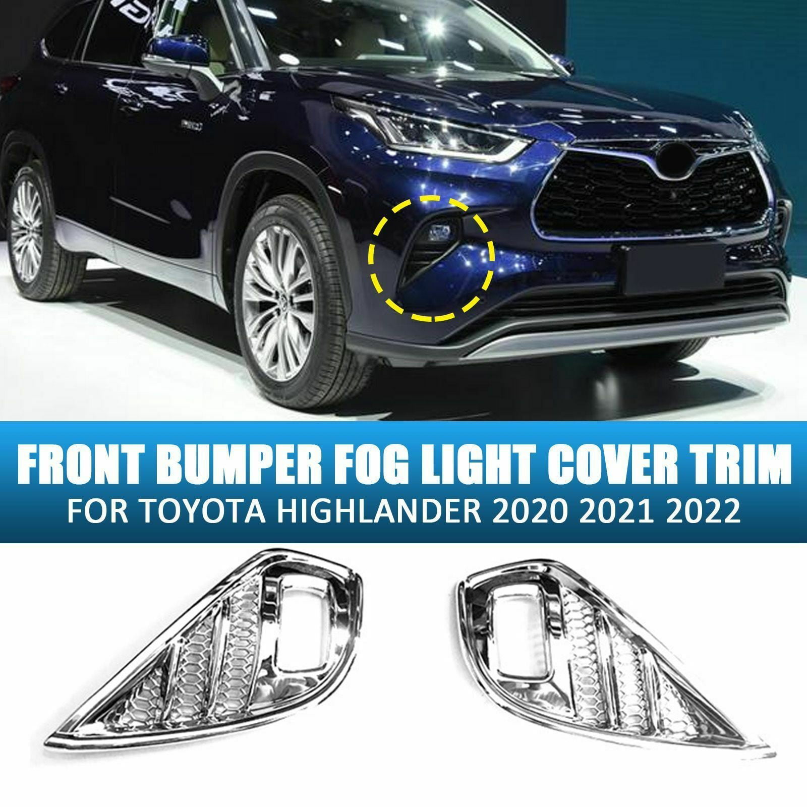 For Toyota Highlander 2020-2022 Chrome Front Bumper Fog Light Cover Trim 2 PCS 