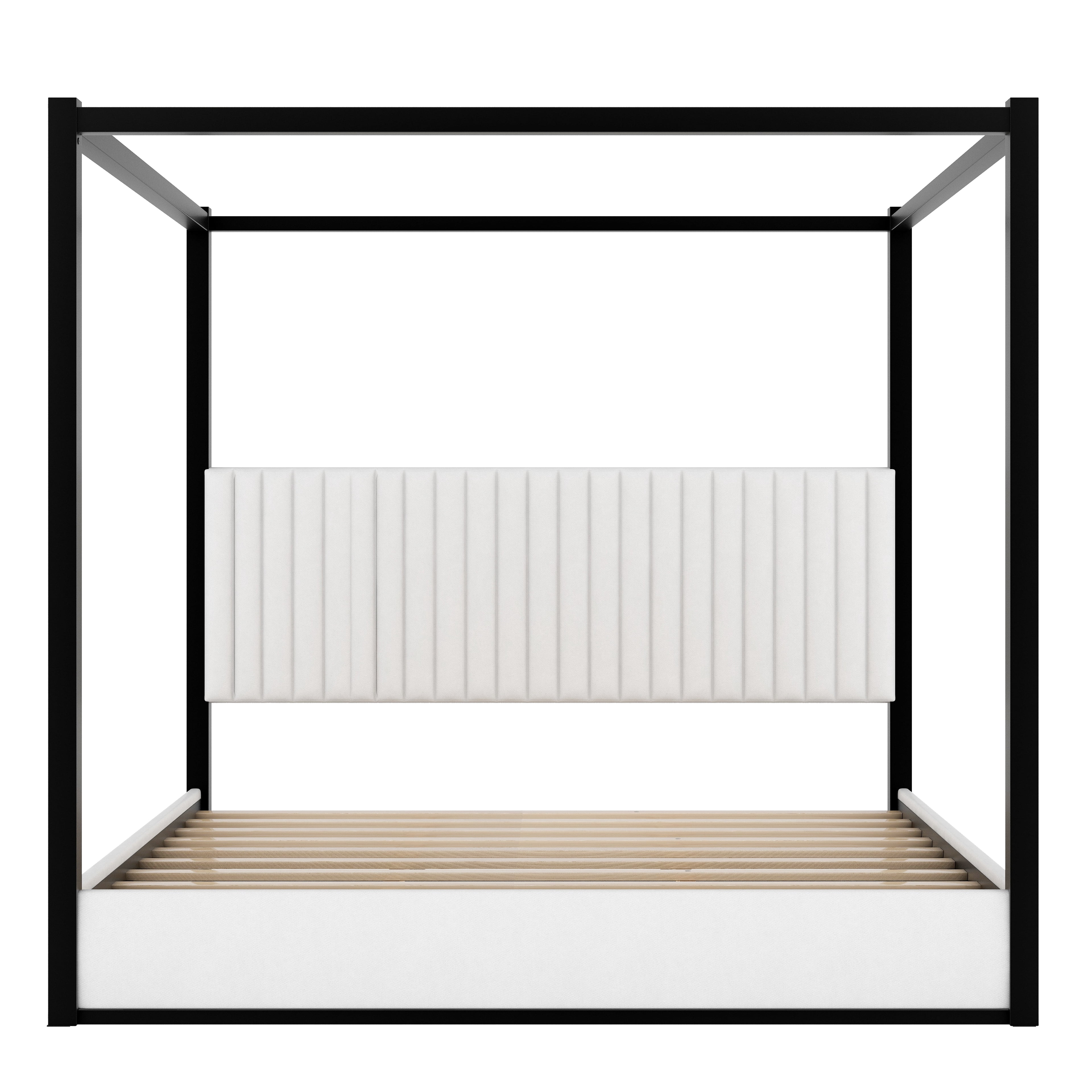 Euroco King Size Canopy Bed with Metal Frame and Upholstery Headboard, Black
