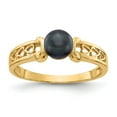 thumbnail image 1 of Solid 14k Yellow Gold 5.5mm Black Freshwater Cultured Pearl Ring Band Size 7.5, 1 of 3