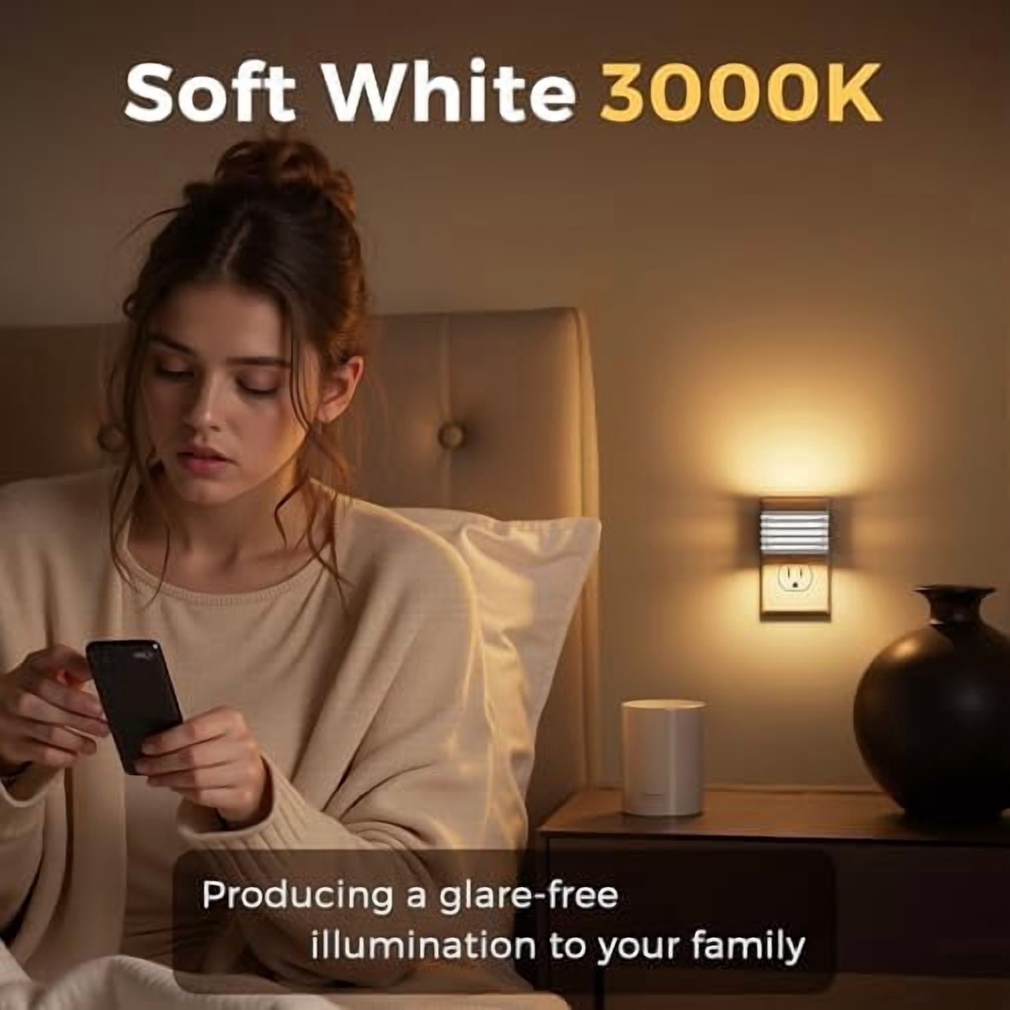 RibRave Night Lights Plug into Wall, 2 Pack Modern Night Light with Dusk to Dawn Sensor, Dimmable Plug in Night Light, Adjustable Brightness, 3000K Soft White for Bedroom Bathroom Hallway(Silver)