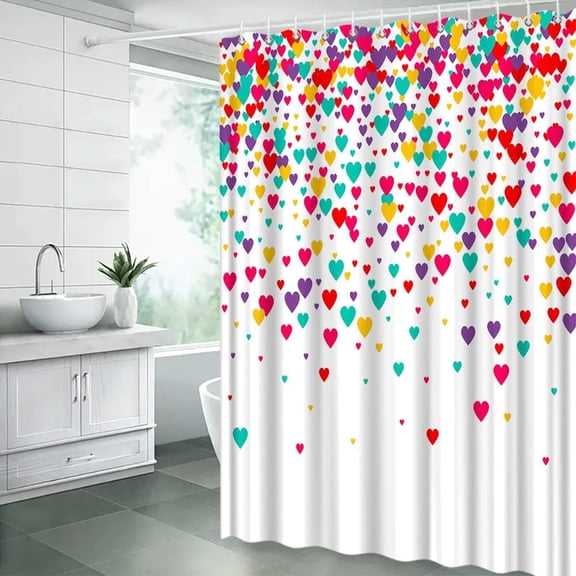Valentine''s Day Shower Curtain Colorful Sweet Heart Romantic Love Lover Couple Gifts Creative Modern Fashion Fabric Bathroom Decor Curtain Sets with Hooks