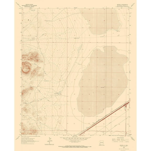 Topographical Map - Mondel New Mexico Quad - USGS 1964 - 23 x 28.42 - Vintage Wall Art