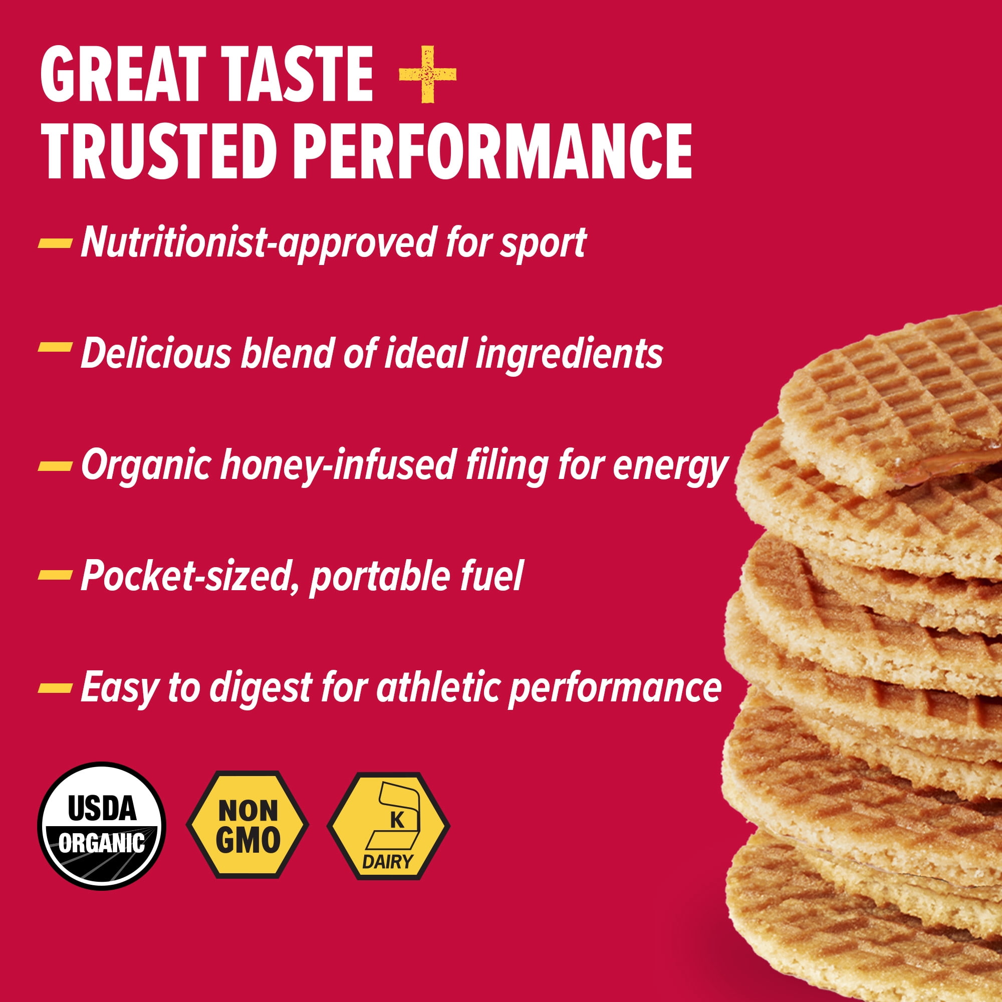 Honey Stinger Organic Energy Waffle Snack, Peanut Butter Strawberry, 1.06 oz, 6 Count