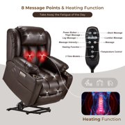 Power Lift Recliner Leather Chair Sofa with Massage & Heat, Lazy Boy Chair with Cup Holders, USB & Type-C Ports, Remote Control-Brown