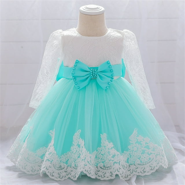 Girls Dresses Baby Girls Ruffle Long Sleeve Lace Bowknot Flower Dresses for Pageant Wedding Party