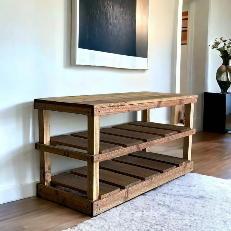 Shoe Storage Bench Seat With Reclaimed Wood Top Boot Rack for