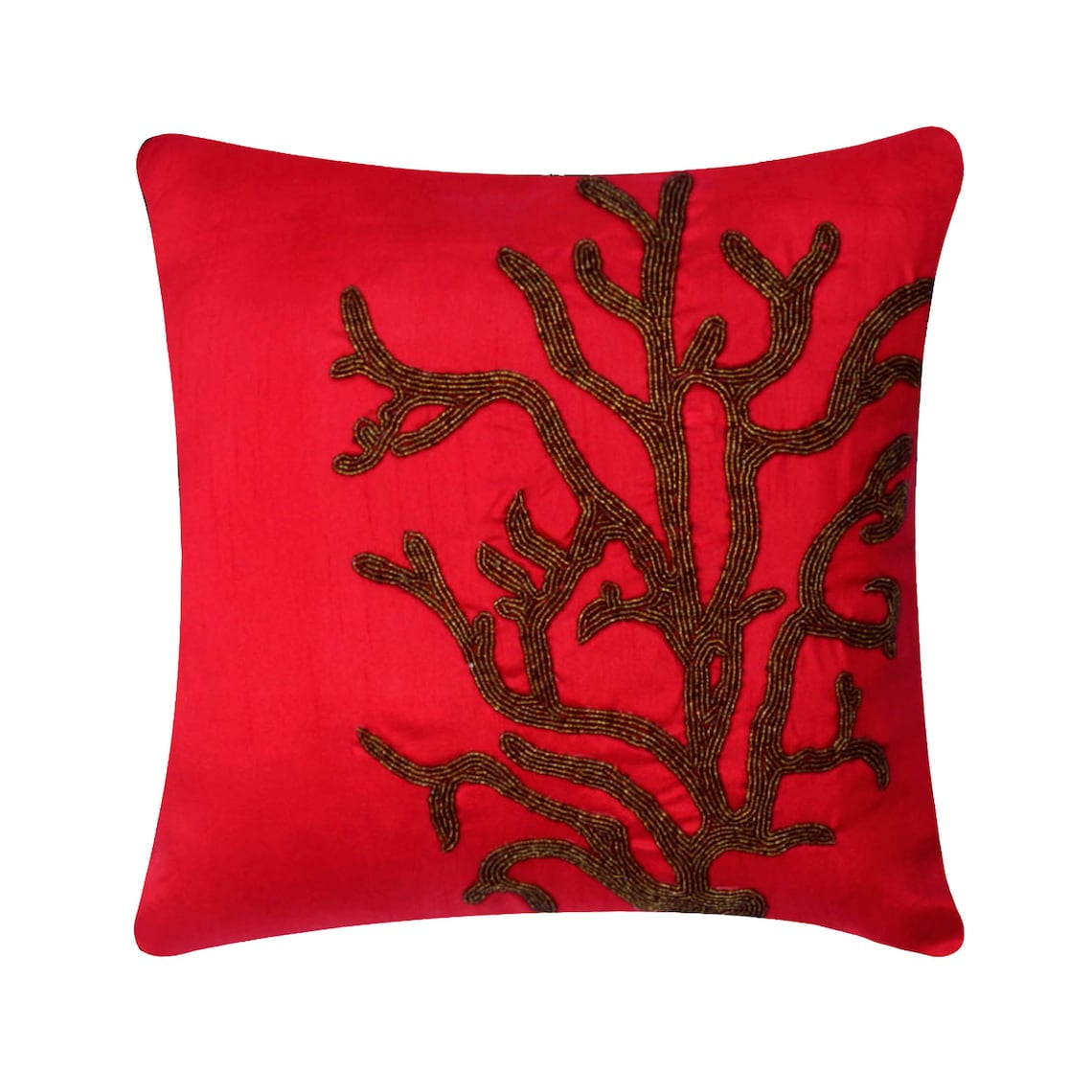 Red Pillow Cover 24x24 inch (60x60 cm), Designer Red Pillow Shams, Beaded Corals Pillow Shams