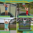thumbnail image 3 of 72" Toddler Trampoline with Safety Enclosure Net, Conchico Oval Indoor Kids Trampoline with Gym Bar, Basketball Hoop, Mini Trampoline for Kids, Small Trampoline with Net, Green, 3 of 9
