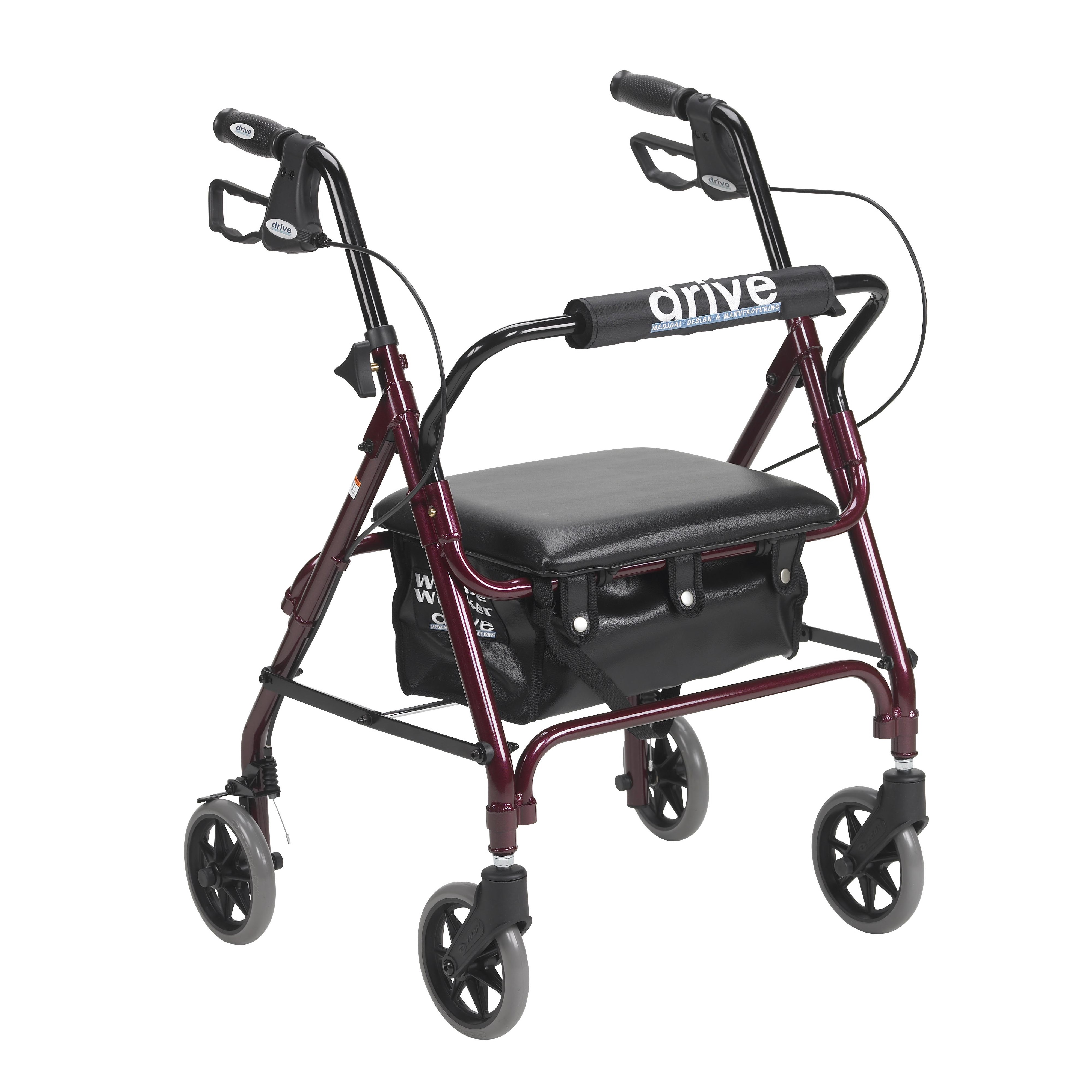 Drive Medical Junior Rollator Rolling Walker with Padded SeatColorRed