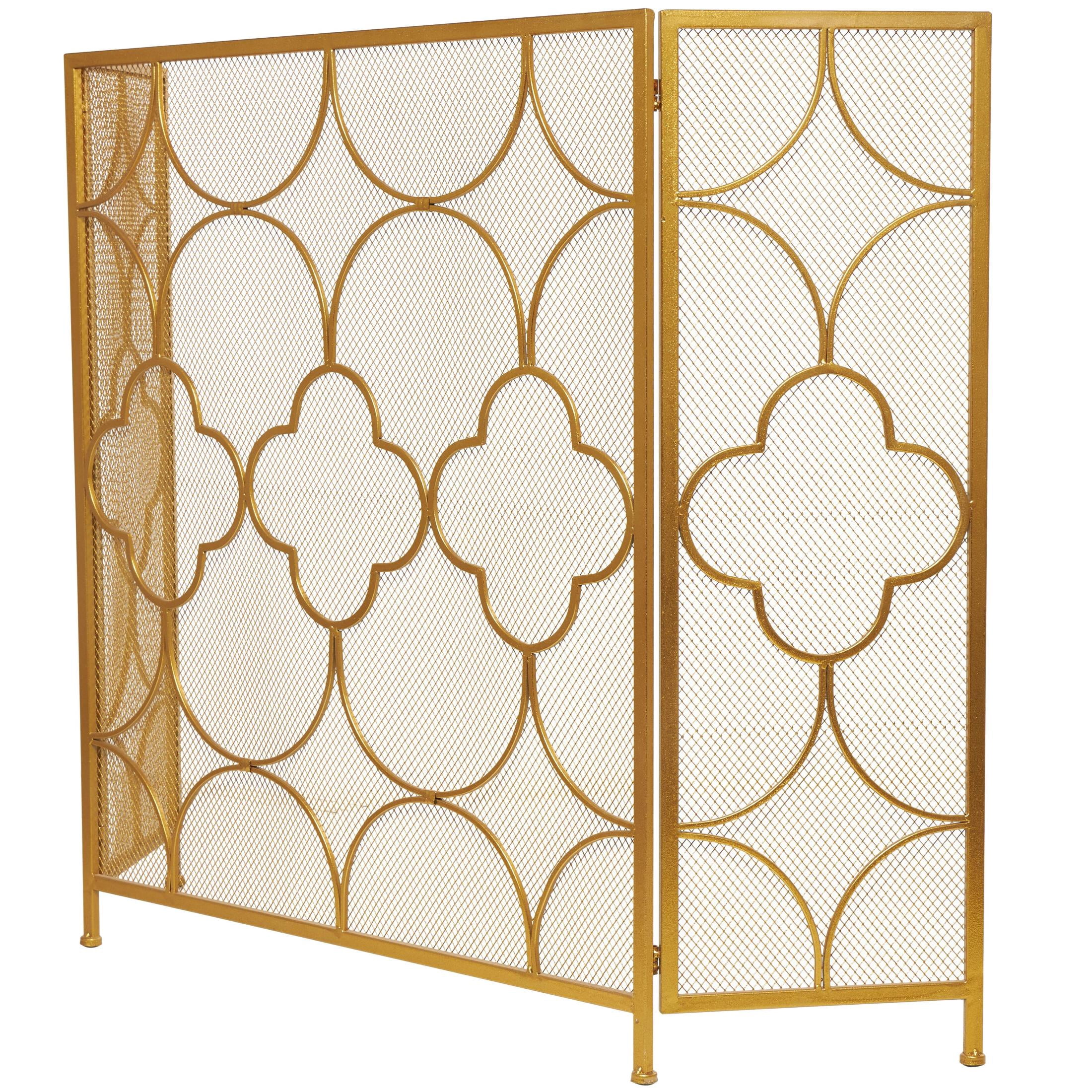 DecMode Elegant and Contemporary Geometric Designed Mesh Metal Fireplace Screen, 50"L x 35"H, Copper Frame