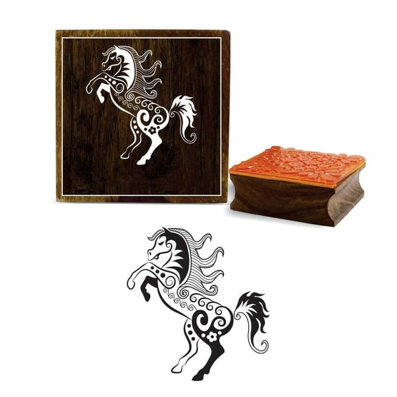 Printtoo Diary Cards Stamp Square Horse Pattern Wooden Rubber Stamps Scrap-booking-4 x 4 Inches