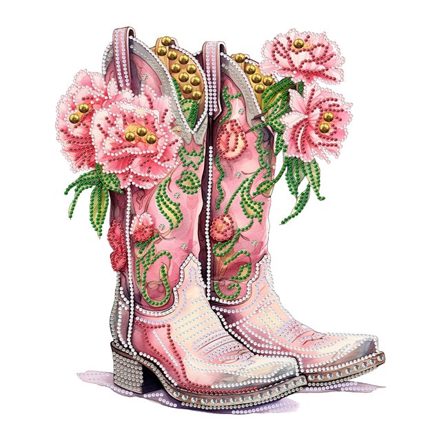 (YXC781) Botas Flores Diamante Parcial Serie Flores Y Hierba Resina Forma Especial 30*40CM