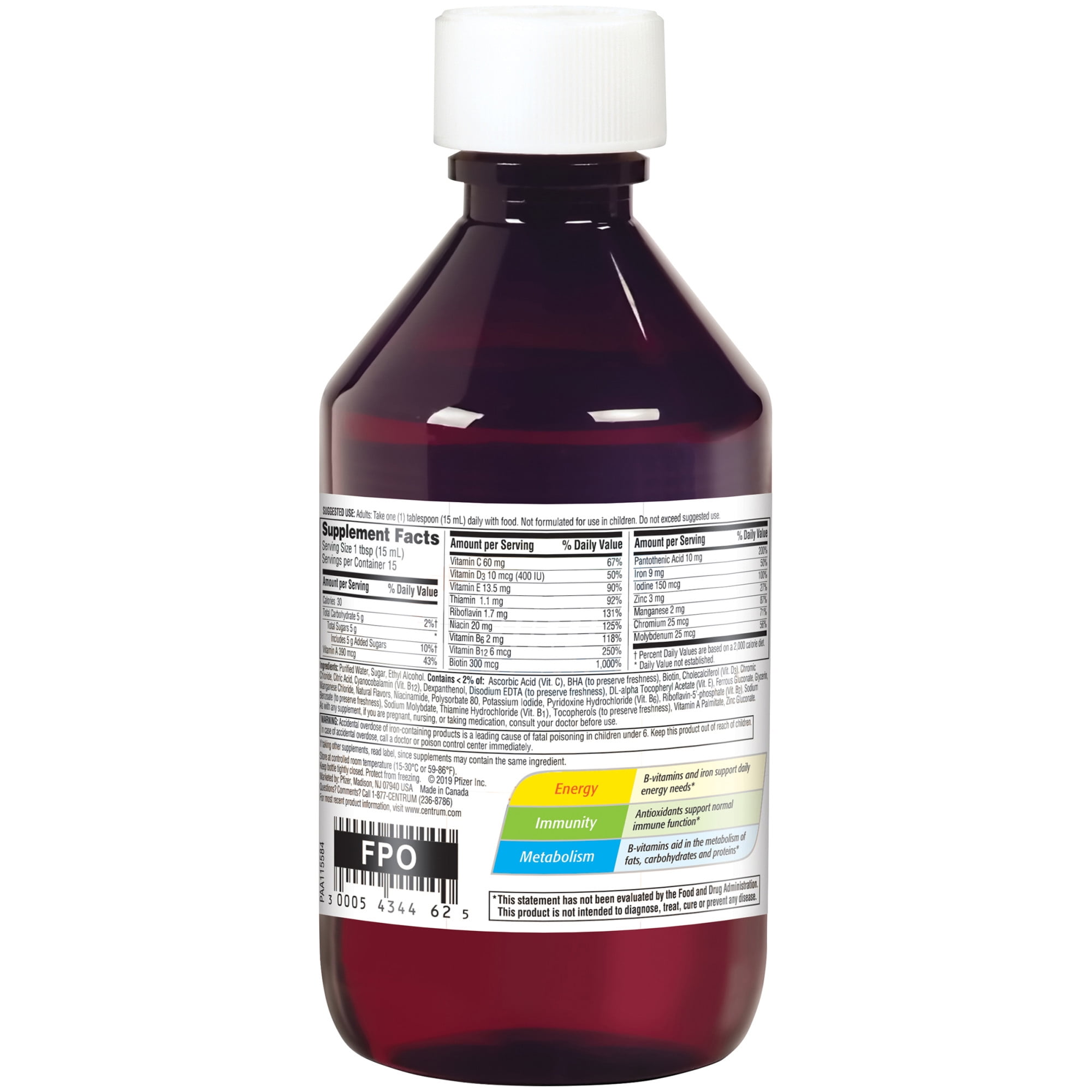 Centrum Liquid Unisex Multivitamin Supplement for General Health & Wellness, 8 oz
