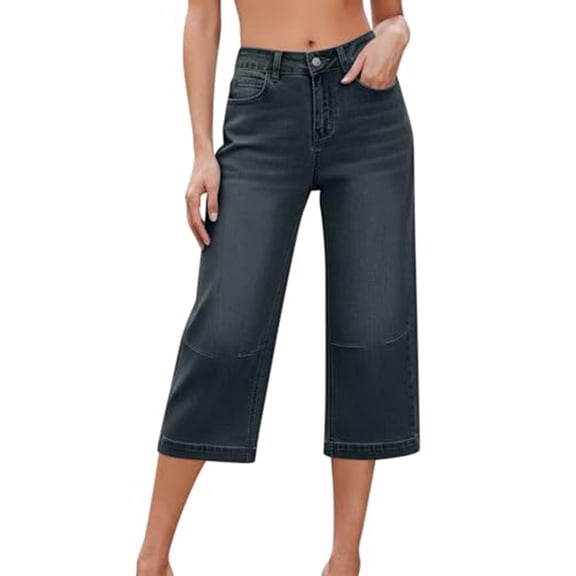JJHGVB Capri Jeans pedal pushers for women Capris Denim Pants Knee Length Jean Knee Length Capri Pants Trendy Denim Capri Pants women's capris mid-calf length Slacks Cropped Pant Black L
