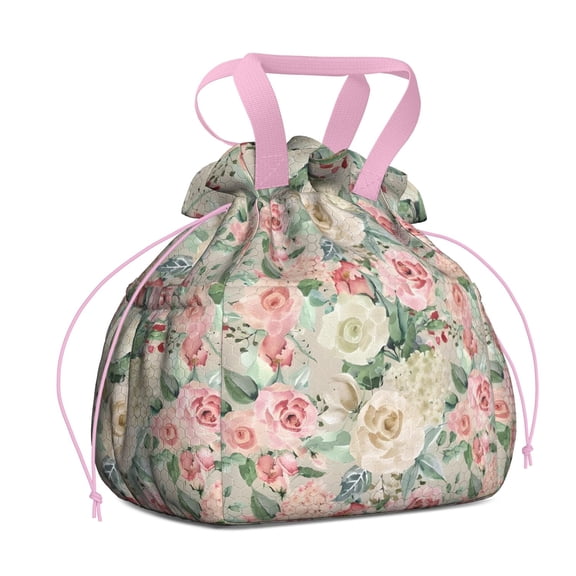 Pioneer Flower Floral Print Pattern Drawstring Lunch Bag Women - Drawstring Lunch Bag Insulated for Work Office - Stain-Resistant Large Lunchbags for Women with Multi-Pockets