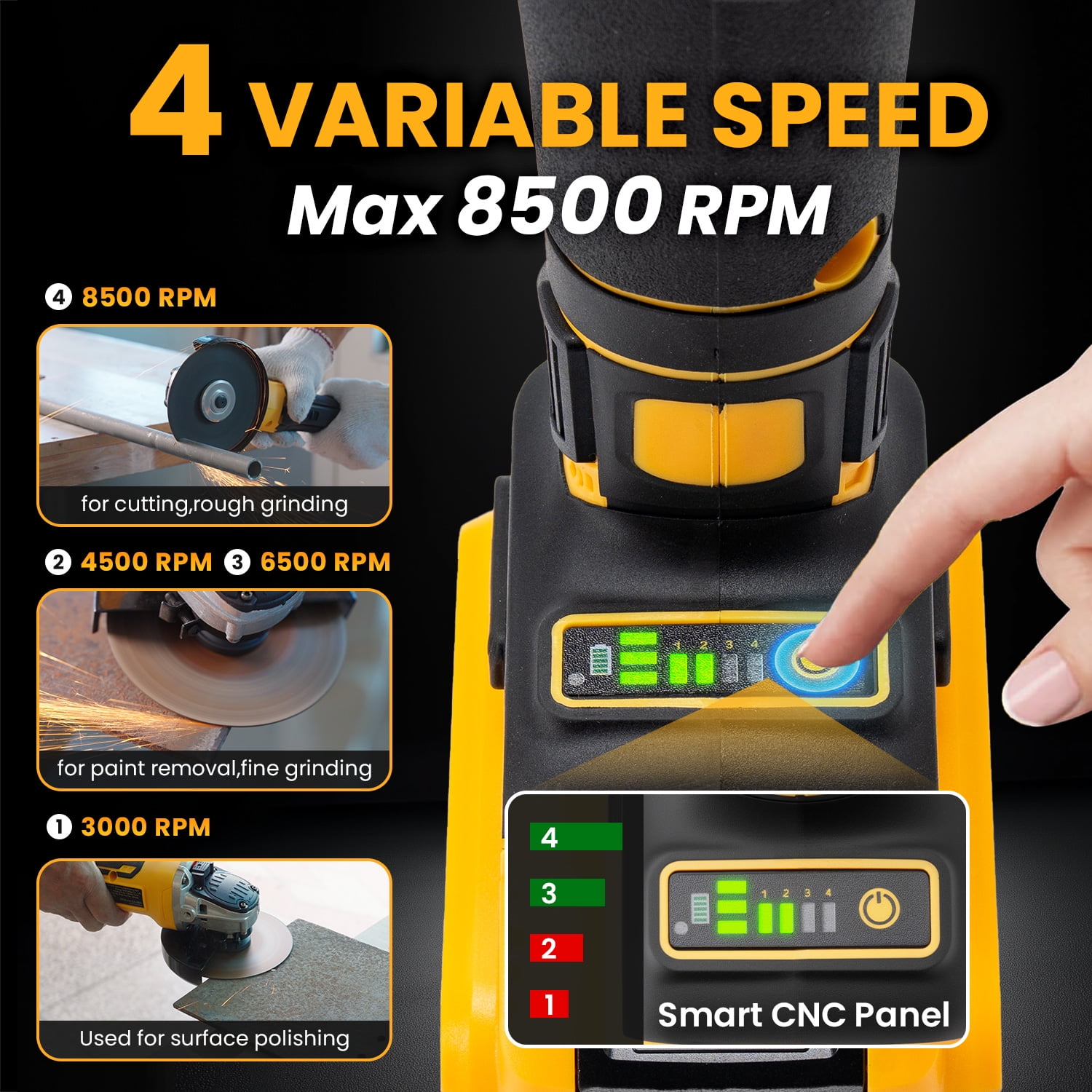 Cordless Angle Grinder, 125mm Disc, Fit Dewalt 20V Battery, 8500 RPM Max, Tool Only