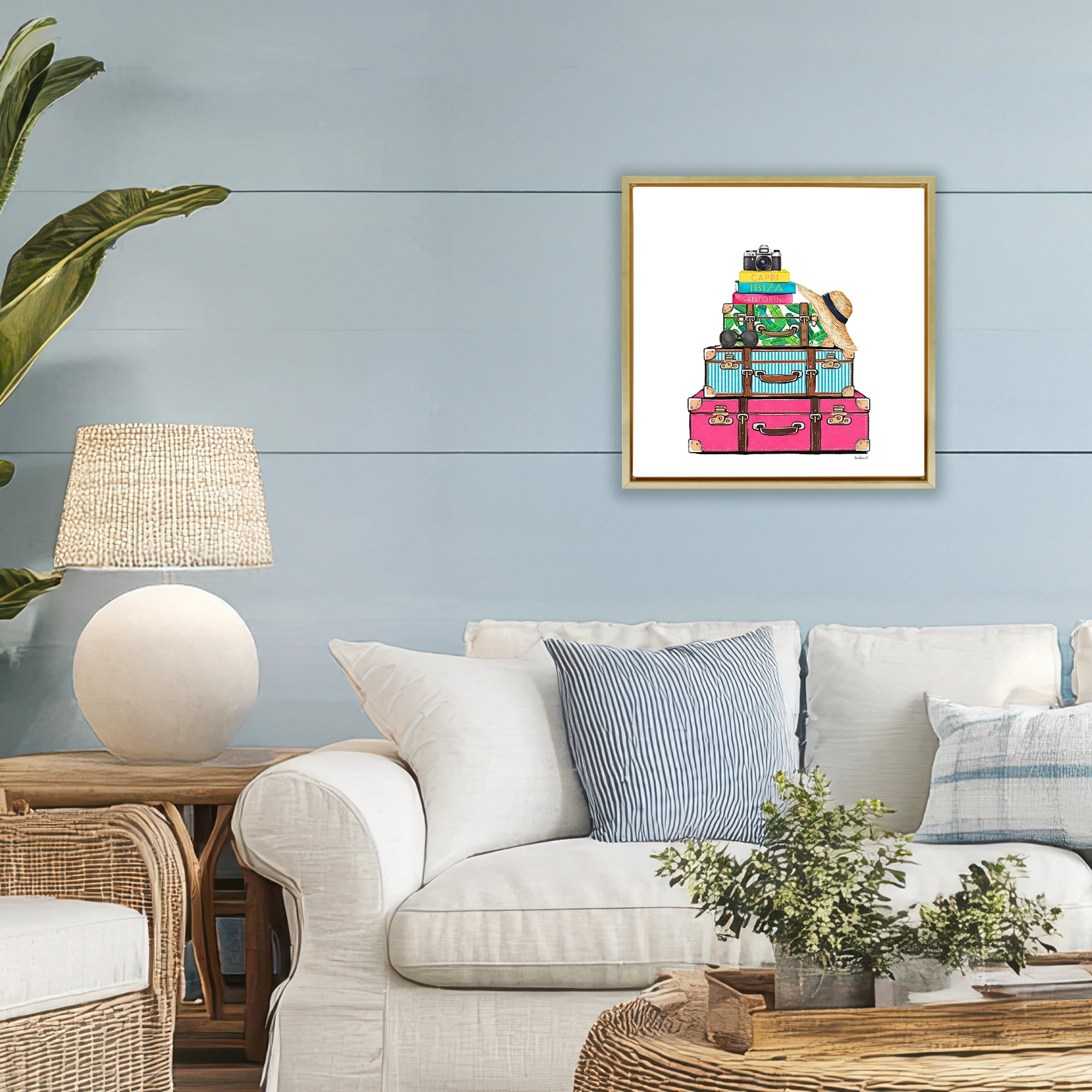 Stupell Industries Glam Travel Suitcases Gold Framed Floater Canvas Wall Art, design by Amanda Greenwood
