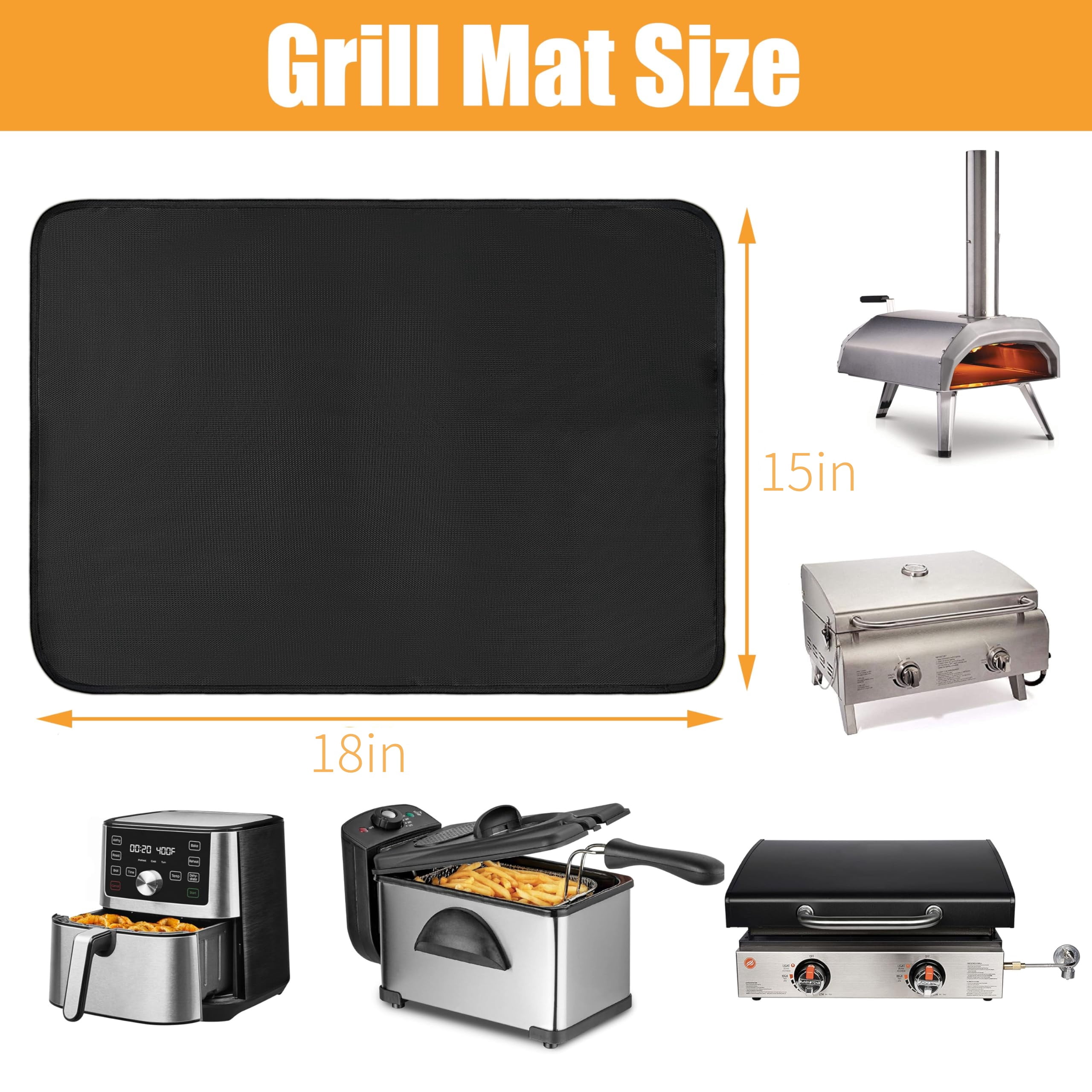 2Pcs Heat Resistant Mat for Air Fryer Deep Fryer Toaster Oven, Hot Pads for Kitchen Heat Resistant Mats for Countertop, Fireproof Silicone Kitchen Counter Countertop Protector Mat (18 x 15 in, Black)