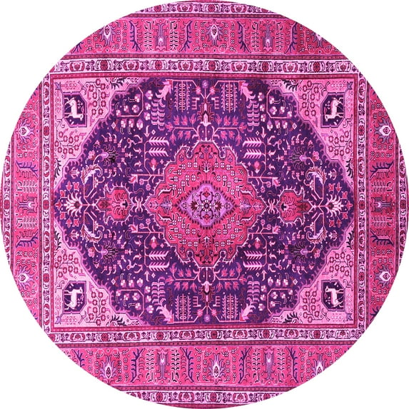 Ahgly Company Indoor Round Medallion Pink Traditional Area Rugs, 4' Round