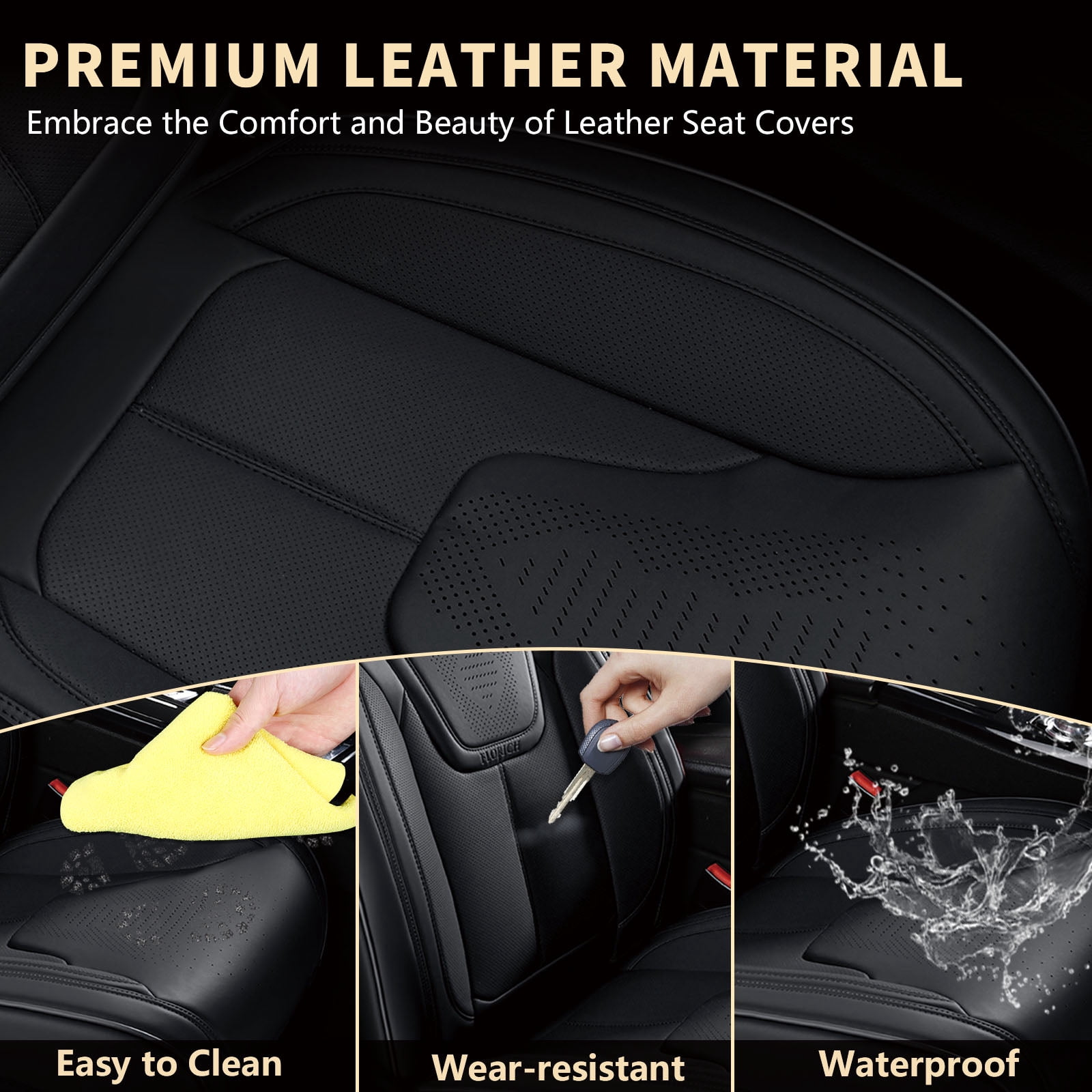 FLORICH Front Car Seat Covers, Luxury Faux Leather Seat Protectors, Automotive Seat Cushions Universal Fit for Most Cars Trucks SUV, Black