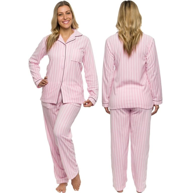 Silver Lilly Striped Women s Pajama Set Soft Button Up Fleece Jammies Comfortable PJ Sleepwear Pink Extra Small Walmart