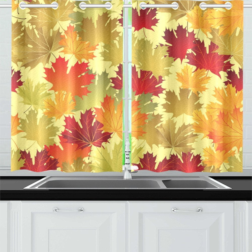 YUSDECOR Colorful Autumn Leaves Window Curtains Kitchen Curtain Room