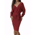 thumbnail image 1 of VESTIDO MIDI DE MUJER INSPIRE CHIC CON CUELLO EN V PROFUNDO, MANGAS LARGAS TIPO MURCIÉLAGO, CINTURÓN Y DISEÑO ENVOLVENTE, TALLA S, ROJO, 1 of 6