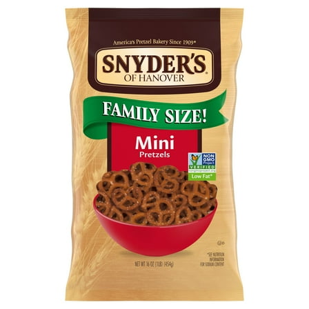 Snyder's of Hanover Pretzels, Mini Pretzels, Family Size 16 Oz ( Pack of 2 )