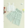 thumbnail image 4 of Loicainy Toddler Baby Girl Summer Clothes Set 6 12 18 24 Months 2T 3T 4T Eyelet Embroidery Cami Tops + Elastic Waist Plaid Print Wide Leg Pants 2 Pcs Outfits, 4 of 9