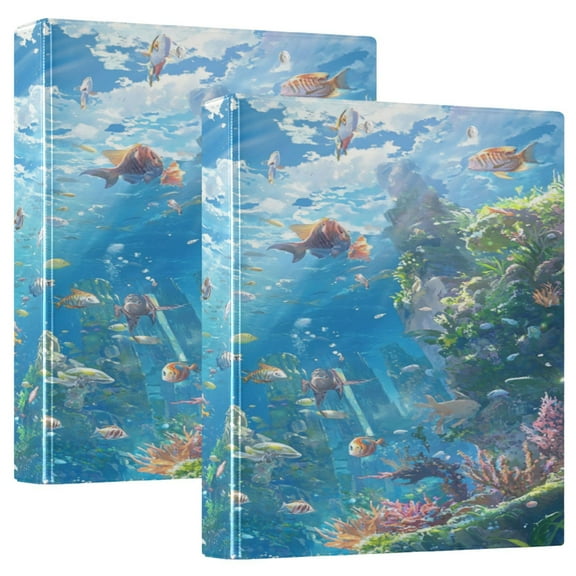 WOBOGO Undersea World File Folders Extra Large Capacity to Hold 200 Sheets of Documents Hard Shell Ring Binder for School Home Office