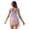 thumbnail image 2 of SEANATIVE Girls Swimsuit and Cover Up Set One Piece Bathing Suit See-through Mesh Skirt, 2 Piece Back Cut Out Design Swimwear, Size 17-18 Years, Star Heart-shaped Pattern Pink Blue Yellow, 2 of 7