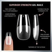 Salon Perfect Artificial Fake Press On Nail Tips, 302 Gel X-Tension, Clear, Medium Coffin, File and Glue Included 120 Nails