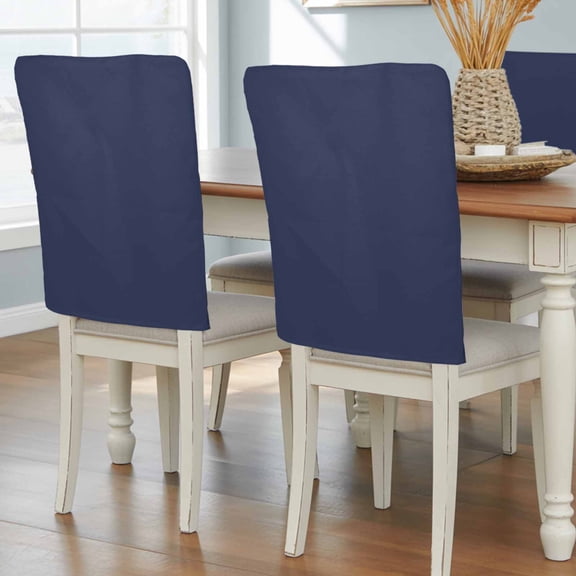 Pure Dark Blue Chair Back Covers, Removable Chair Covers for Dining Chairs Set of 8, Washable Chairs Slipcovers Back Seat Protector for Wedding Party 19"x20"