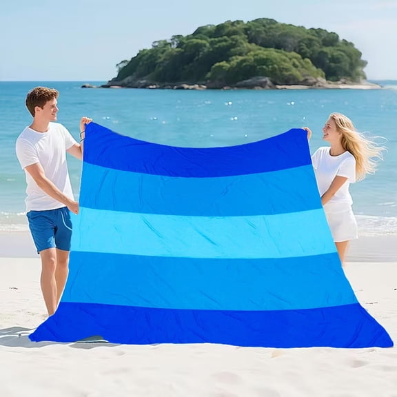 Beach Towel Oversized 83x79 Inch Sand Free Quick Dry Striped Beach Blanket with Carry Bag and Stakes for Beach Picnic and Summer Vacation