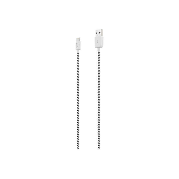 iStore Marbré Tissé - Câble de Foudre - USB Mâle à la Foudre Mâle - 4 Pi - Noir, Blanc