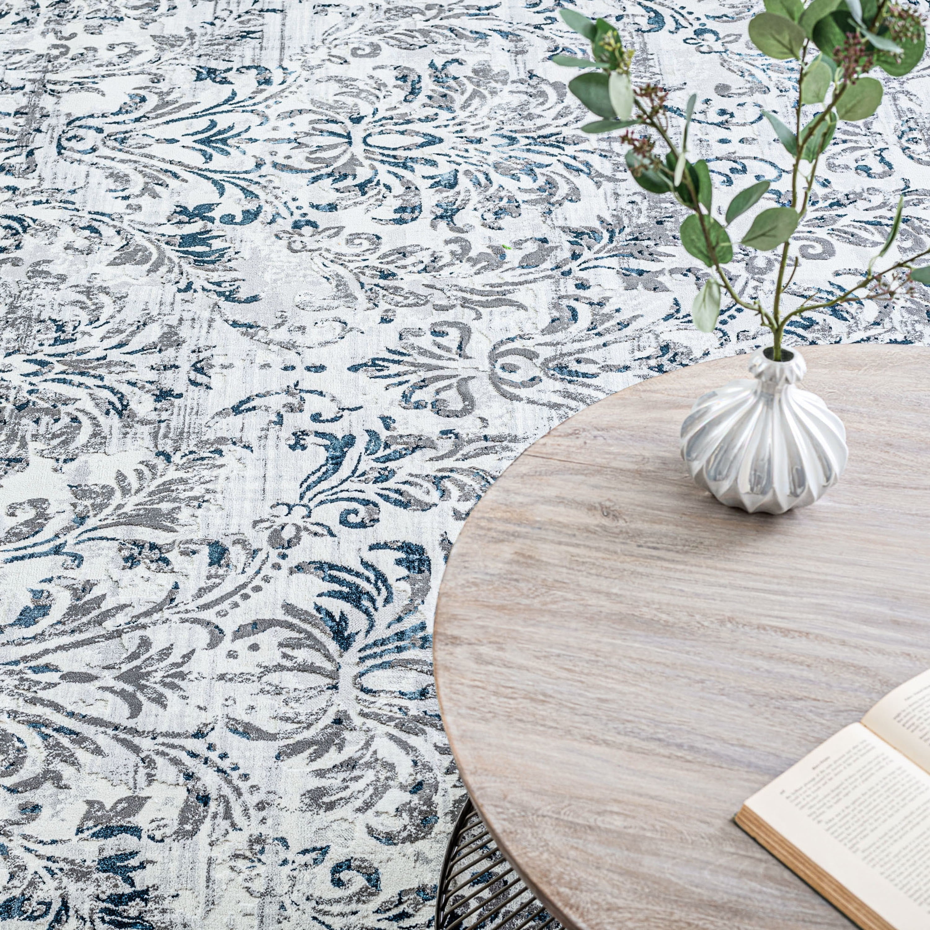Antik Transitional 5' x 7' Blue and Gray Polypropylene & Polyester Indoor Area Rug
